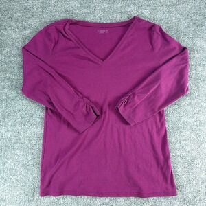 Caslon Womens XL Magenta‎ Purple V-Neck 3/4 Ruched Sleeve Cotton Knit Top